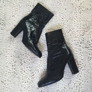 Sleek Embossed Black Italian Leather Ankle Boots!