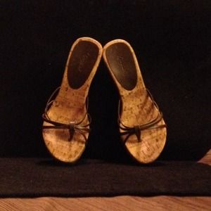 Brown cork wedge sandals