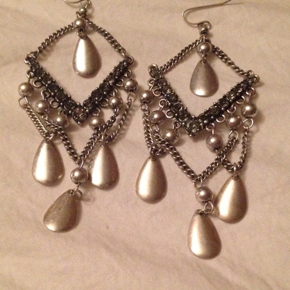 Vintage silver and gray stoned earrings