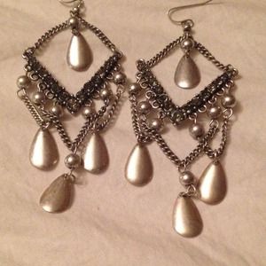 Vintage silver and gray stoned earrings