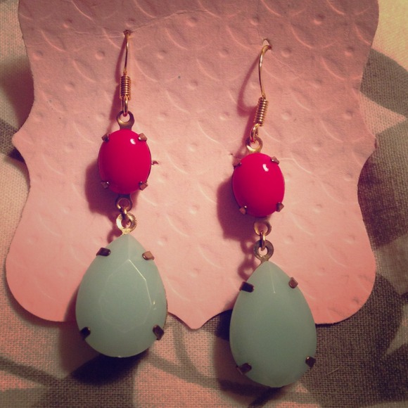 Red & Turquoise Tear Drop Earrings
