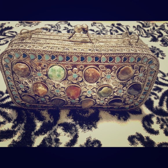 Vintage multi color stone box clutch!