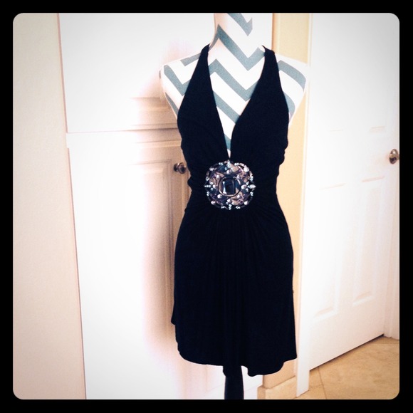 Sky halter black Dress with crystals