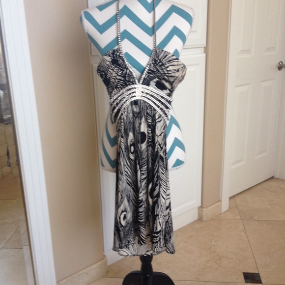 Sky peacock dress with crystals