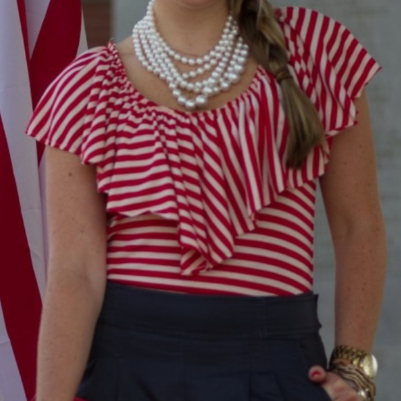 SOLD! Red and white stripe top w ruffle