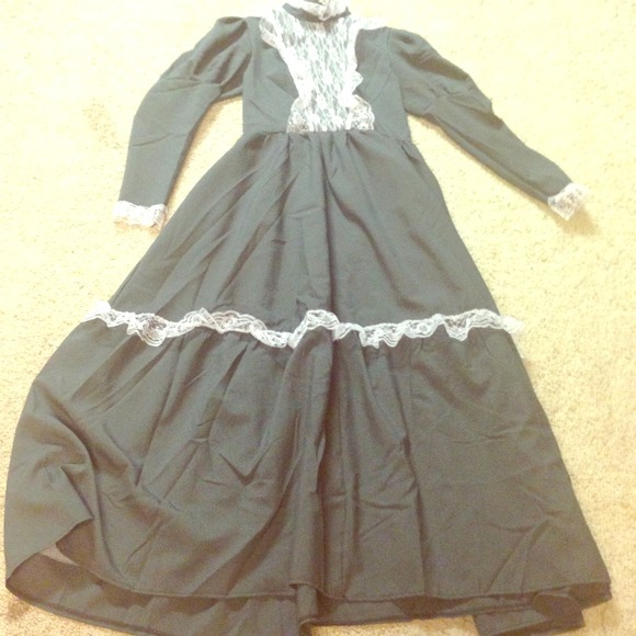 Gray lacy Victorian dress, floor length