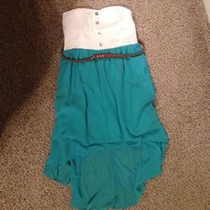 Light teal and white high low dress