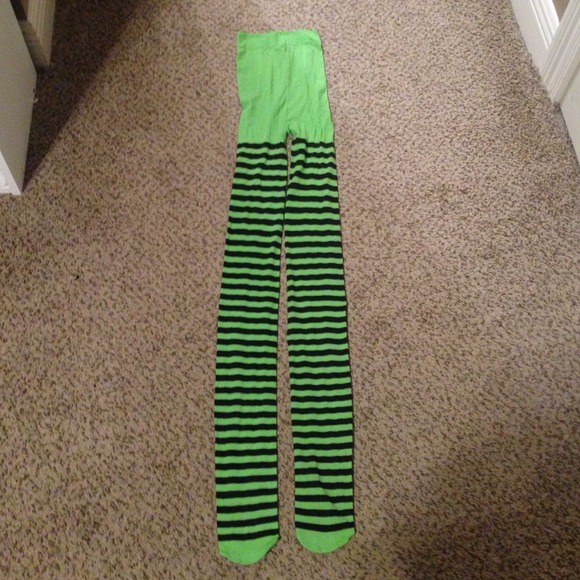 Green and black striped tights