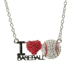 I Love Baseball Necklace with Rhinestones