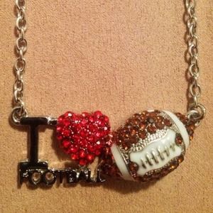 I love football silver necklace with rhinestones