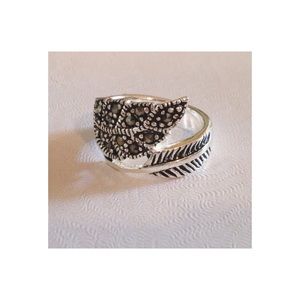Etched Feather Rhinestone Leaf Wrap Ring💍