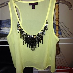 Material Girl cropped yellow sheer top