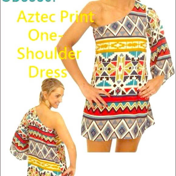 Karlie Aztec Print One Shoulder Dress Sz S
