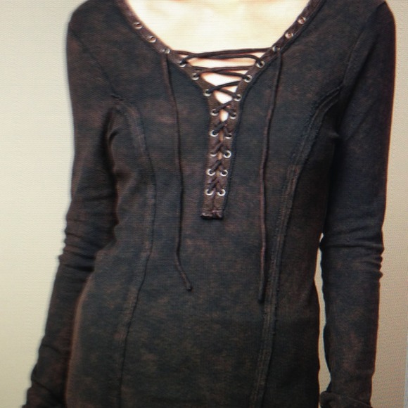 Sold Free People Chilton Lace Up Charcoal Henley