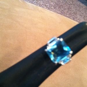 NWT  Emerald Cut Aqua CZ Ring Size 7