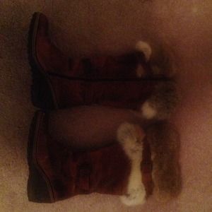 Nine West rabbit fur trim wedge boots