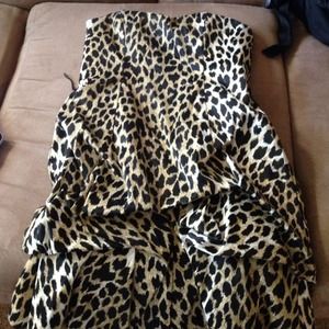 Formal strapless cheetah print dress.