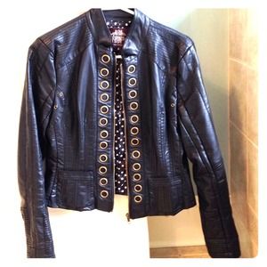 Faux Leather Black Jacket by Solitaire Small
