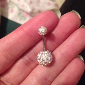 White jeweled belly button ring