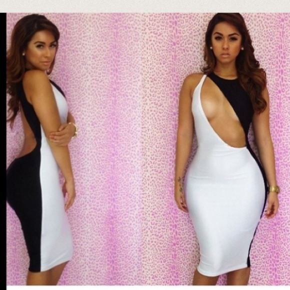 White and black bodycon dress - Picture 1 of 1