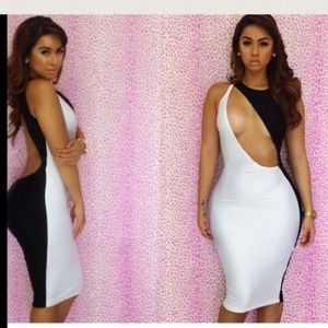 White and black bodycon dress