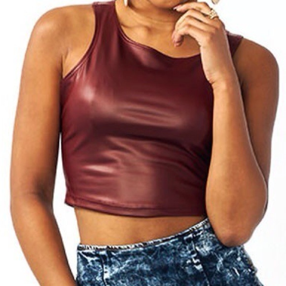 Burgundy cropped leather top