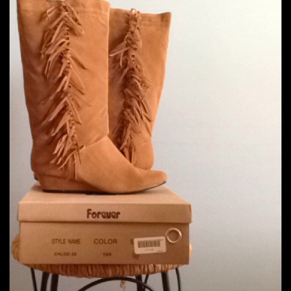 Light Brown tall fringe boots