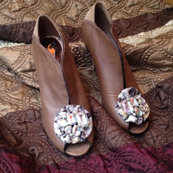Brown leather embellished booties