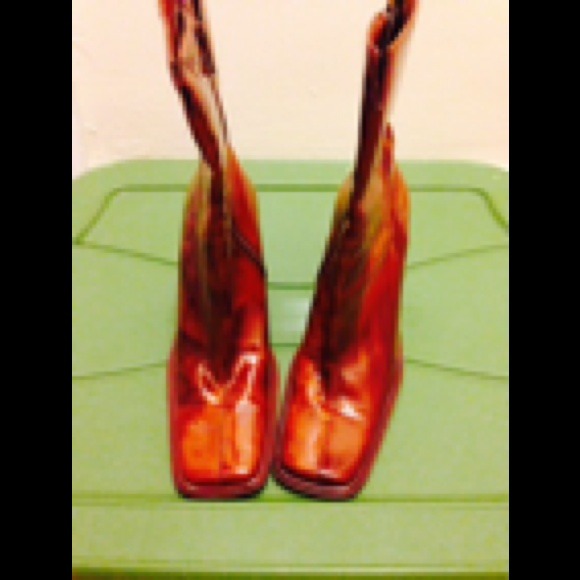 Rusted orange calf height boots