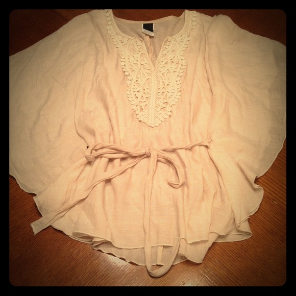 Cream crochet design top with belt