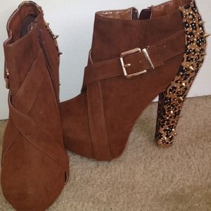 Alba Brown Booties with Leopard Print Gold Spikes