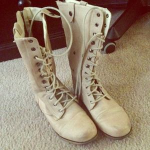Beige combat boots