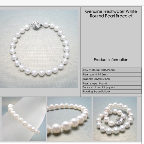 SOLD!Genuine Freshwater White Round Pearl Bracelet - Picture 2 of 4