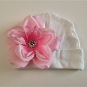 Handmade Newborn hospital hat with flower