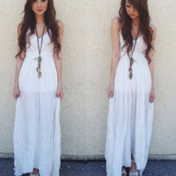 Lulu's Snowy Meadow Crocheted Ivory Maxi Dress