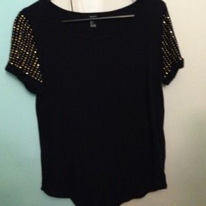 Black tee with gold & silver sleeves