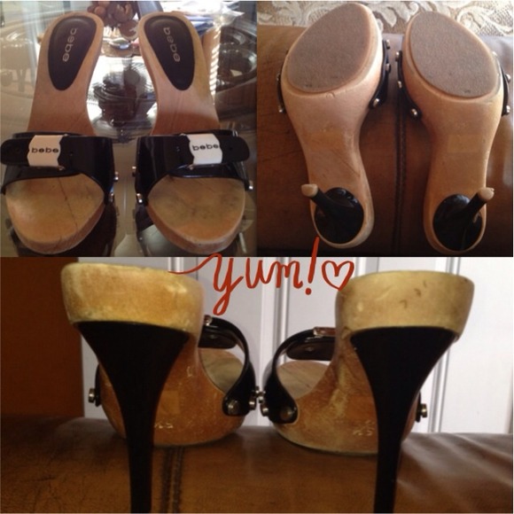 🔴SOLD Bundled🔴Cute! Bebe black and wooden heels! - Picture 2 of 2
