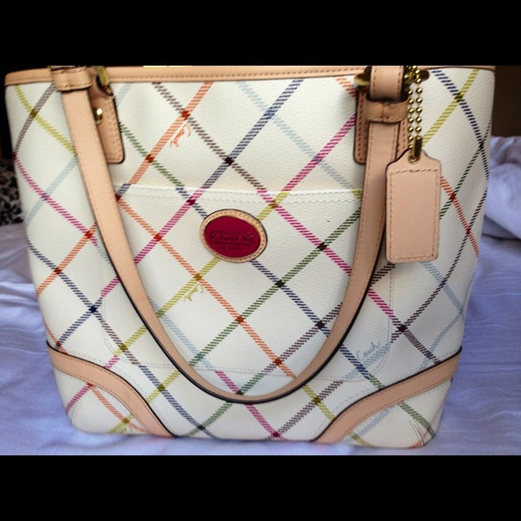 Coach Plaid Heritage Tote & Sneakers.