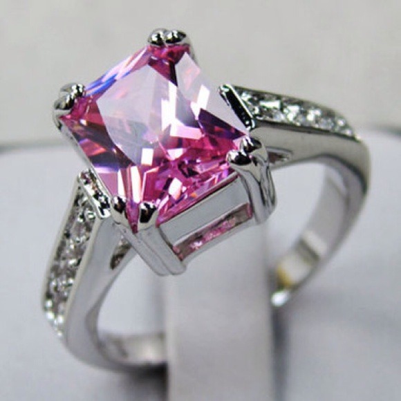 White Gold filled ring with 4.05 carat pink CZ