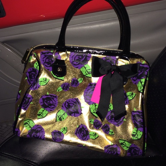 Betsy Johnson rosey chic gold satchel