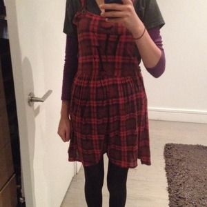Red Plaid Overall Dress