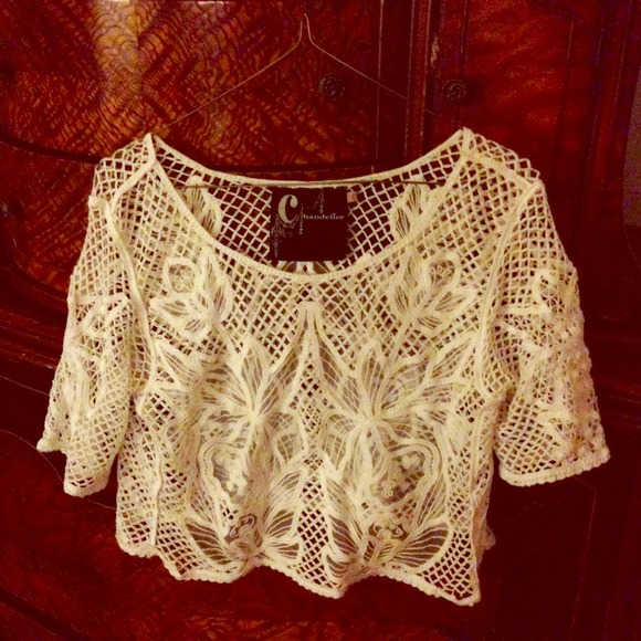 LF white cropped crochet top