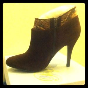 Dark brown faux suede and snakeskin booties NWOT