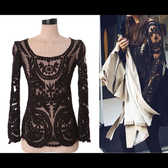 Lace stretchy sheer shirt