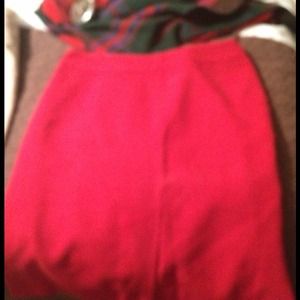 Red skirt, tan pants, crm swtr, j Jill dress