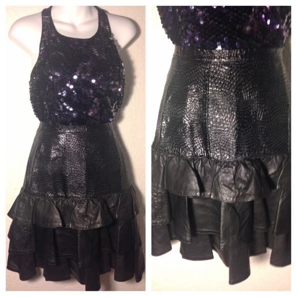Vintage Italy Made leather tiered skirt