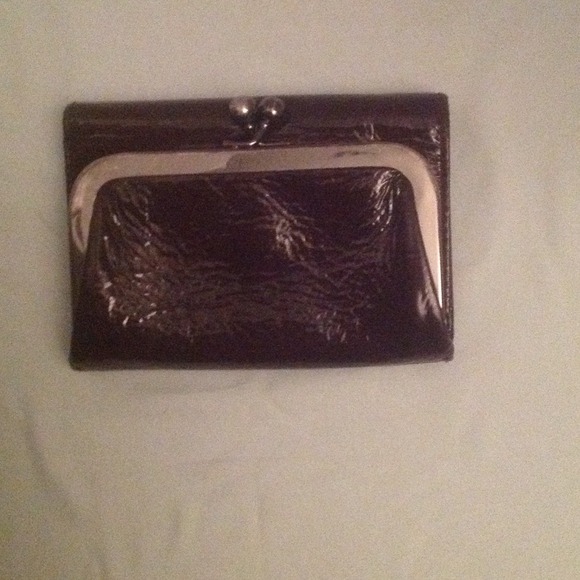 HOBO INTERNATIONAL BROWN PATENT LEATHER WALLET