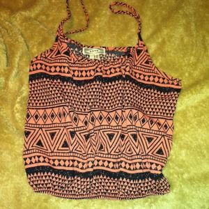 Orangish-pink, with black crop top Orangish-pink, with black crop top