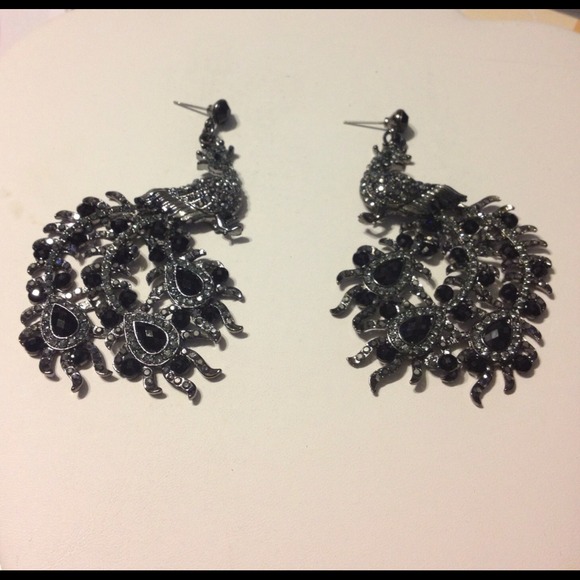 Black peacock style earrings