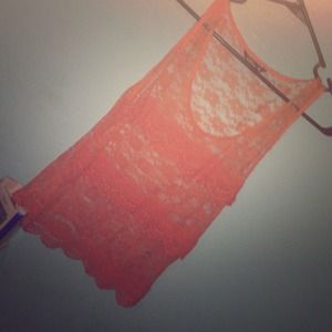 Peach:orange, lace and knitted tank top,